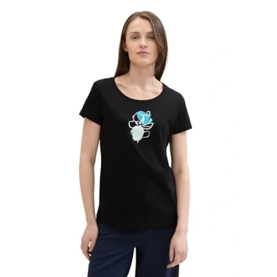 Abbildung von TOM TAILOR Damen Henley Longsleeve mit Streifen aus Bio Baumwolle, 14482 Deep Black, M
