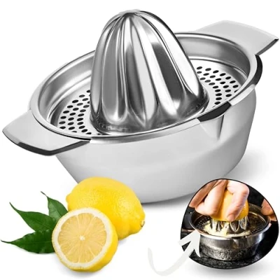 Abbildung von LINFELDT® 450ML Zitronenpresse Edelstahl Orangen &amp; Limetten Rostfrei Spülmaschinenfest fängt Kerne Fruchtfleisch auf 16,7B x 13,5H cm
