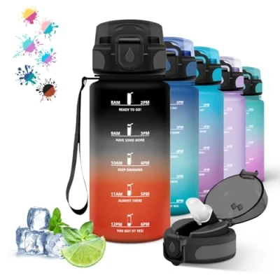 Abbildung von Trinkflasche, 500ml Trinkflasche Kinder, Flasche mit Strohhalm, Leicht zu Reinigen, für Kohlensäurehaltige Getränke, Auslaufsicher, Sportflasche Schule, Reisen, Camping, Schwarz Rot