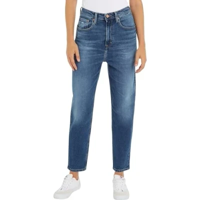 Abbildung von Tommy Jeans Damen Hose Mom Fit, Blau (Denim Medium), 28W/28L