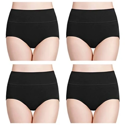 Abbildung von wirarpa Damen Unterhosen Baumwolle Slips Hoher Taille Atmungsaktive Taillenslip Wochenbett Unterwäsche Mehrpack Größen 32 58, Schwarz, Medium (38/40)