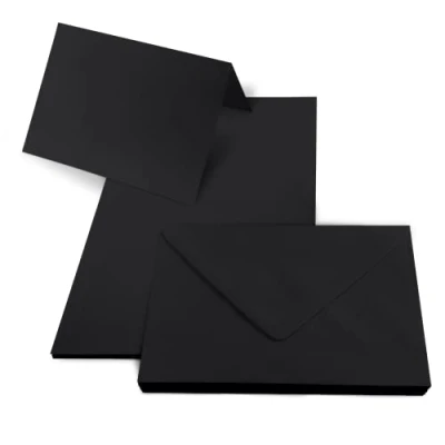 Abbildung von Netuno 25 Klapp Karten blanko mit Umschlag DIN B6 Rainbow Schwarz + Umschläge Kartenset Papier schwarze Briefumschläge Set Klappkarten Kuvert