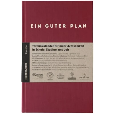 Abbildung von Ein guter Plan Edu 2025/2026 Terminkalender für mehr Achtsamkeit in Schule, Studium und Job Nachhaltiger Planer von August 2025 bis September 2026 (Rubin 2025/2026)