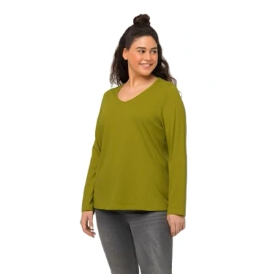 Abbildung von Ulla Popken Damen große Größen Übergrößen Plus Size Shirt, Slim, V Ausschnitt, Langarm