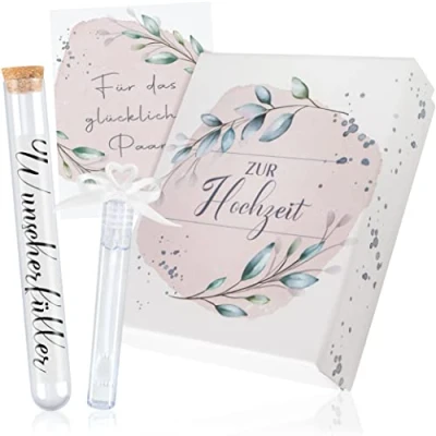 Abbildung von WeddingTree Geschenkbox Geldgeschenk Hochzeit Geschenk für Brautpaare Geschenkschachtel Verpackung mit Reagenzglas Hochzeitskarte und Seifenblasen