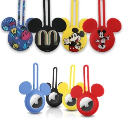Abbildung von Disney Mickey Maus Ohren, Silikon Airtag Halterung, 4 Schlüsselanhänger Halter enthalten, Mouse Schlaufe mit Designs, Zubehör für Apple Airtag, Hülle,