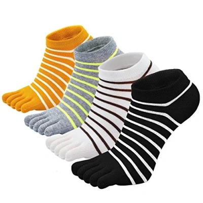 Abbildung von Zehensocken Damen Fünf Finger Socken aus Baumwolle, Sneaker mit Zehen für Sport Laufende Freizeit, atmungsaktive und bunte Socken, 4/5 Paare, Streifen 1 4 EU 36 41