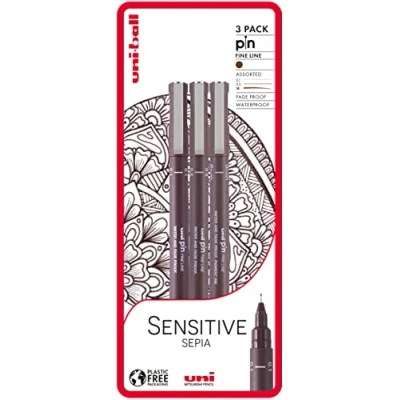 Abbildung von uni ball Sensitive Sepia Fineliner Zeichenstifte, 3 Stück, Braun