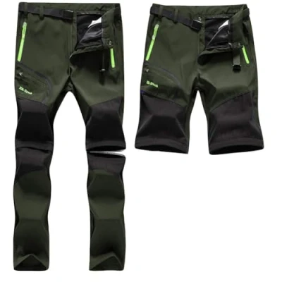 Abbildung von SANMIO Herren Wanderhose Zip Off Atmungsaktiv Wasserdicht Softshellhose Outdoor Funktionshose Trekkinghose Entfernbar Schnell Trockend (mit Gürtel) Grün, XL