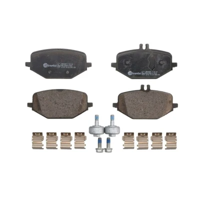 Abbildung von BREMBO P 50 161 Bremsbelagsatz für Verschleißwarnanzeiger vorbereitet mit Anti Quietsch Blech, Bremssattelschrauben Zubehör