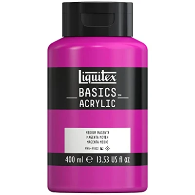 Abbildung von Liquitex 8870321 Basics Acrylfarbe, monopigmentierte Künstlerpigmente, lichtecht, mittlere Viskosität, Archivqualität, seidenglänzender Finish, 400ml Flasche Mittelmagenta