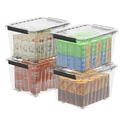 Abbildung von Cetomo,55L*4,4er Pack, Aufbewahrungsbox mit deckel,Aufbewahrungsboxen, Clips, stapelbar, Wohnzimmer, Schlafzimmer.lebensmittelecht,Verschlussclips,Neumaterial Plastik Box transparent