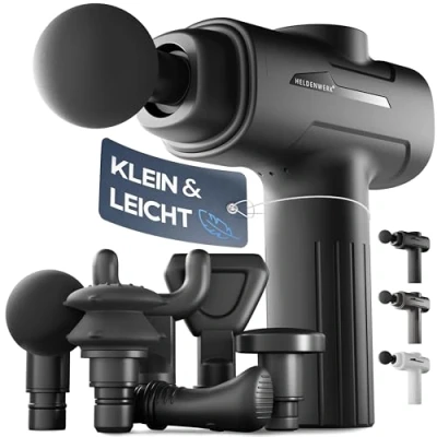 Abbildung von HELDENWERK Massagepistole inkl. 6 Massageköpfen &amp; 3200 U/min I Muskel Massage Gun mit USB C Anschluss Massagegerät, Massagegun, Muskelmassagepistole, Muskelpistole (Schwarz)