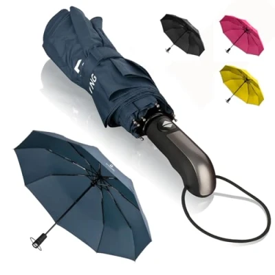 Abbildung von Regenschirm sturmfest bis 140 km/h Taschenschirm mit Auf zu Automatik und zertifizierter Teflon Beschichtung gegen Feuchtigkeitsschäden Langer Griff Modell Trondheim STYNGARD