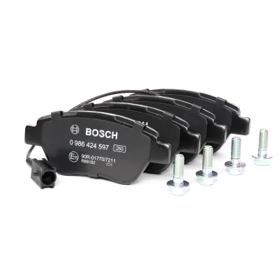 Abbildung von BOSCH 0 986 424 597 Bremsbelagsatz Low Metallic mit integriertem Verschleißsensor Anti Quietsch Blech, Schrauben Zubehör FIAT: BRAVO 2