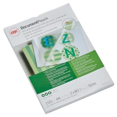 Abbildung von GBC Laminierfolien A4 80 mic, Robuste Laminiertaschen im 100er Pack, Glänzend, Transparent, Ideal für Büro &amp; Schule, IB585036