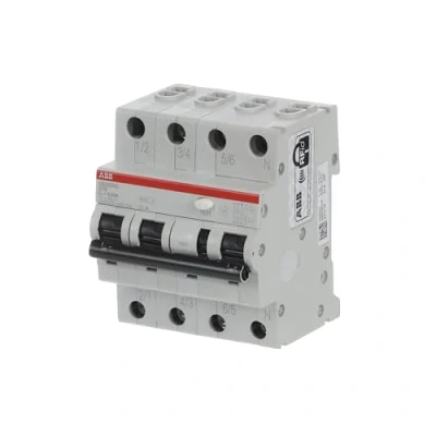 Abbildung von ABB RCBO DS203NC FI/LS Schalter 16A, 4 polig Typ C, Empfindlichkeit 30mA, DIN Schienen Montage
