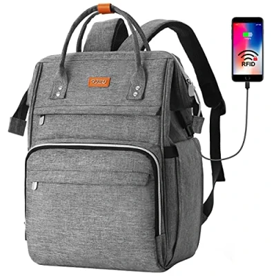 Abbildung von RJEU Rucksack Schule Damen,Schulrucksack Frauen,Laptop mit 12 16 Zoll Laptopfach für Mädchen Teenager,Universität,Studium,Arbeit,Reisen(grau)