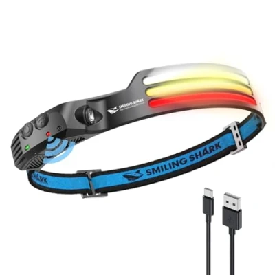 Abbildung von Smiling Shark Stirnlampe, 230Wide Angle 3*Farben LED Streifen die Hellste Headlight Wiederaufladbar mit Wasserdichte Kopflampe Camping Joggen Angeln, Stirnlampe