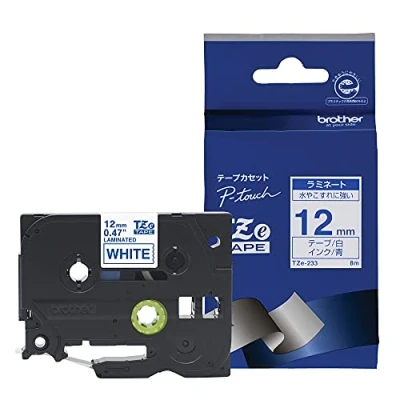 Abbildung von Brother TZe 233 (12 mm) Blau auf weiß Tape