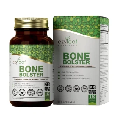 Abbildung von Ezyleaf für die Knochen mit Kalzium Calcium Magnesium Zink und Vitamin D3 Bor K2 MK7 180 Bone Bolster Calciumcitrat Kapseln Gentechnik , Glutenfrei, ISO zertifiziert