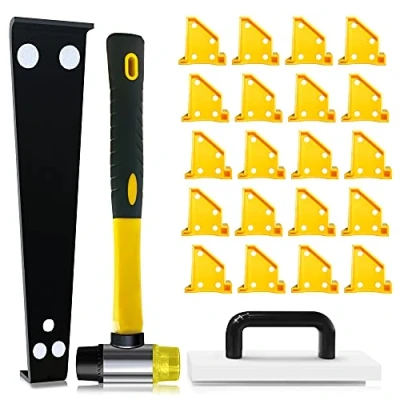 Abbildung von Laminatfußboden Werkzeuge, Bodenbelag Installation Kit, Vinyl Werkzeuge Klopfblock mit Griff, 2 in 1 Abstandhalter, Heavy Duty Pull Bar, verstärkte Doppel faced Mallet