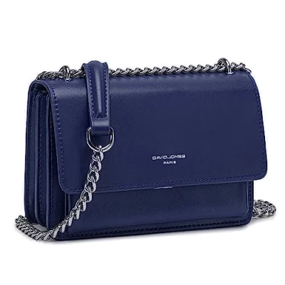 Abbildung von David Jones Damen Kleine Umhängetasche Frau Ketten Schultertasche PU Leder Handtasche Mini Crossbody Bag mit Klappe Handy Party Tasche Kettentasche Abendtasche Mode Trend Blau