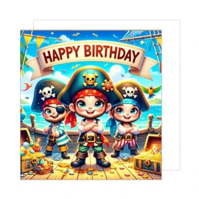 Abbildung von Edition Seidel Premium quadratische Geburtstagskarte mit Umschlag. Glückwunschkarte Happy Birthday Billet Karte für Jungen Sohn Kind Kinder Piraten (GQ264 SW024)