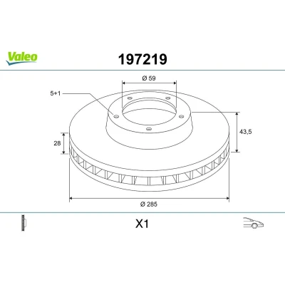 Abbildung von VALEO 197219 Bremsscheibe Vorderachse 285 28 5 Belüftet ohne Schraube, ABS Sensorring, integriertes Radlager CITROËN: C8, LANCIA: Phedra