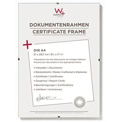 Abbildung von walther design Bilderrahmen Antireflexglas 21 x 29,7 cm (DIN A4) Dokumentenrahmen Rahmenlose Bildhalter RB130A
