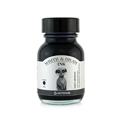 Abbildung von Octopus Write and Draw Ink 465 Grey Merkat, wasserfeste Tinte zum Schreiben und Zeichnen, Kalligraphietinte, lichtechte Zeichentusche für Füllhalter, grau, 50 ml