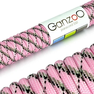 Abbildung von Ganzoo Paracord 550 Seil 4mm Outdoor Schnur / 30 Meter/Typ 3 Nylon &amp; Polyester/ 7 Innenstränge/Allzweckseil für Hundehalsband/Hundeleine Knüpfen/Camping Survival/Pink Schwarz
