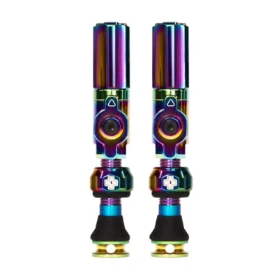 Abbildung von Muc Off Big Bore Hybrid Tubeless Valves, Iridescent 45mm Precision Engineered Dust Caps for Bikes with Revolutionary Airflow Technology Schrader Valve MTB/Road/Gravel