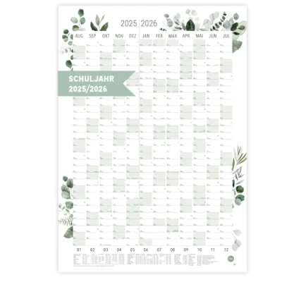 Abbildung von heaven+paper Hochformat Schuljahresplaner 2025/2026 A1 Wandkalender Semesterplaner gefaltet stillvoller nachhaltiger Kalender 2025 2026 Wandplaner mit Feiertagen, Schulferien (Green, Hochformat)