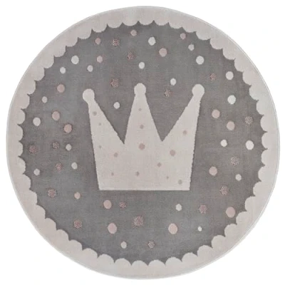 Abbildung von Hanse Home Adventures Kinderteppich Rund Krone Muster Teppich Junge Mädchen für Kinderzimmer, Spielzimmer, Jugendzimmer, Wohnzimme Grau Creme, 140cm