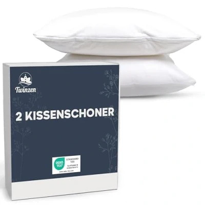 Abbildung von Kissenschoner 60x60 2er Set Kissenschonbezug Wasserdicht mit Reißverschluss Oeko Tex Zertifiziert Twinzen Technologie Kopfkissenbezug cm Weiß