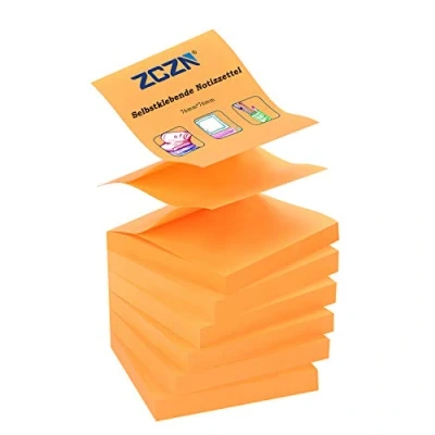 Abbildung von ZCZN Z Notes, 6 Blöcke Selbstklebende Notizen, Klebezettel Von 76 x mm, 80 Blatt pro Block Notizen 480 Neonorange