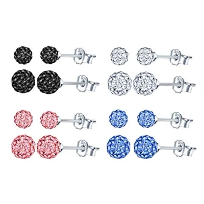 Abbildung von Yumilok 8 paar Damen Ohrstecker 925 Sterling Silber Disco Kugel Perlen Zirkonia 8mm 6mm Ohrklemme Ohrringe Schmuck Set für Mädchen