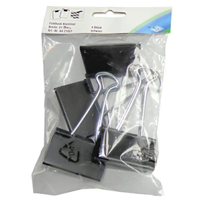 Abbildung von Wedo 6421551 Foldback Klammern, 4 Stück im Beutel, lackiertes Metall Abnehmbare Bügel, Starke Feder, 51 mm, Schwarz/Silber