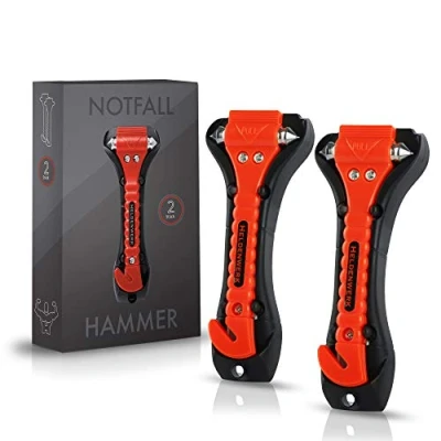 Abbildung von Heldenwerk® Notfallhammer fürs Auto [2er Set] Nothammer mit Gurtschneider &amp; gehärteten Spitzen Notfall Hammer, Sicherheitshammer Gurtmesser