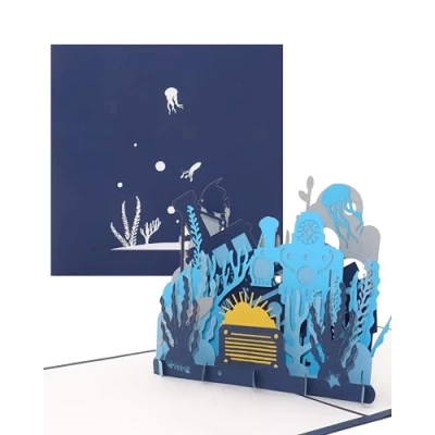 Abbildung von 3D Pop Up Karte „Taucher &amp; Unterwasserwelt“ tolle Geburtstagskarte und Reisegutschein, Einladungskarte zum Kindergeburtstag, Geschenkgutschein Schwimmen, Tauschen Schnorcheln