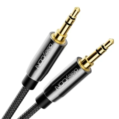 Abbildung von deleyCON 2m Klinken Kabel mit Nylon Mantel Stereo Audio AUX 3,5mm Stecker zu Vergoldete Schwarz