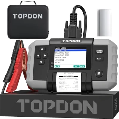 Abbildung von TOPDON BT600 Batterietester KFZ 12V 24V, 100 2000 CCA Autobatterie tester mit Drucker, 3,5 Zoll Farbbildschirm, 5,9 Fuß Kabel, Mini USB für Software Update, Verfügbar Heimwerker und Profis