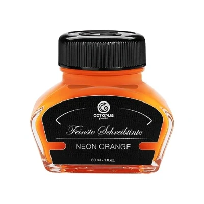 Abbildung von OCTOPUS Textmarkertinte für Füller, fluoreszierende Neontinte Füllhalter zum Schreiben und Markieren, Leuchttinte, Neon Orange, 30 ml