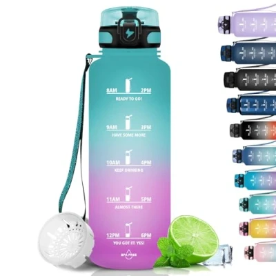 Abbildung von Grsta Trinkflasche 1.5 L Sport, BPA Frei, Kohlensäure Geeignet, Auslaufsicher, Wasserflasche mit Filter und Zeitmarkierung für Fitness, Schule, Büro Outdoor