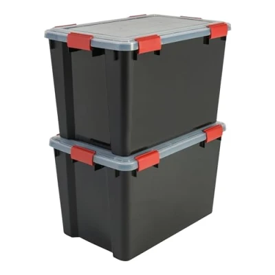 Abbildung von Iris Ohyama Luftdichte Kunststoff Aufbewahrungsboxen mit Deckel, 70L, 2er Set, Schwarz, Hermetischer wasserdichter Verschluss, Robuste Schnappverschlüsse, Stapelbar, Staubschutz, BPA frei, AT LD