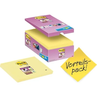 Abbildung von Post it Super Sticky Notes, Gelb, 14 Blöcke + 2 GRATIS, 76 mm x 127 mm, Promotion, 90 Blatt pro Block Extra stark klebende Notizzettel für To Do Listen und Erinnerungen