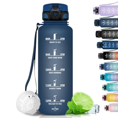 Abbildung von Grsta Trinkflasche 1.5 L Sport, BPA Frei, Wasserflasche Kohlensäure Geeignet, Auslaufsicher, mit Filter und Zeitmarkierung für Fitness, Gym, Schule, Büro Outdoor