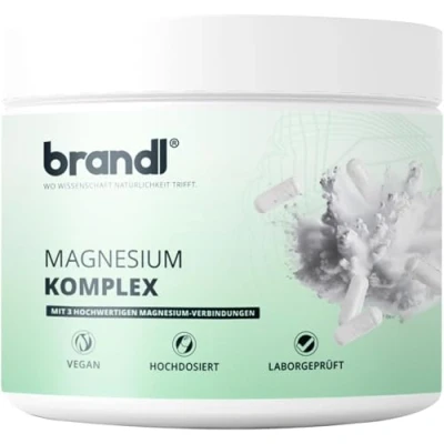 Abbildung von Magnesium Tabletten Komplex aus Magnesiumcitrat, Malat &amp; Bisglycinat von brandl® optimiert für Sportler 180 Premium Kapseln