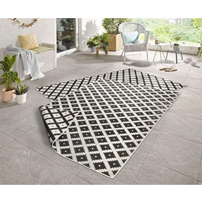 Abbildung von NORTHRUGS Outdoor Teppich Nizza Wendeteppich Wetterfest Modernes Geometrisches Muster Läufer für Balkon Terrasse Garten Wintergarten Wohnzimmerteppich Wasserfest in Grün Creme, Polypropylen, 200x290cm